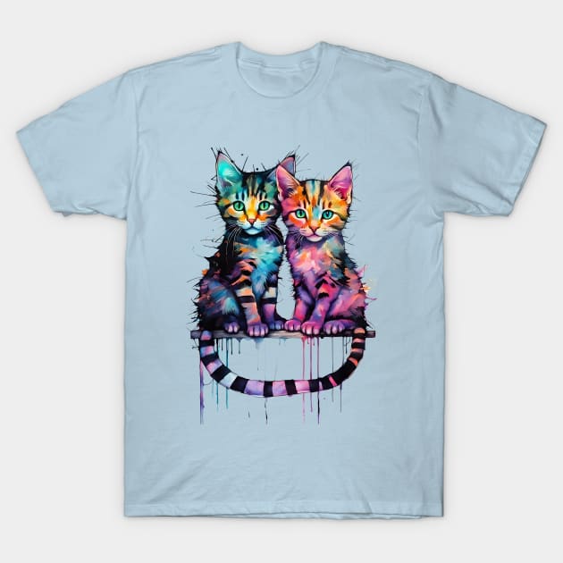 A colorful image of two cute cats T-Shirt by Bwiselizzy